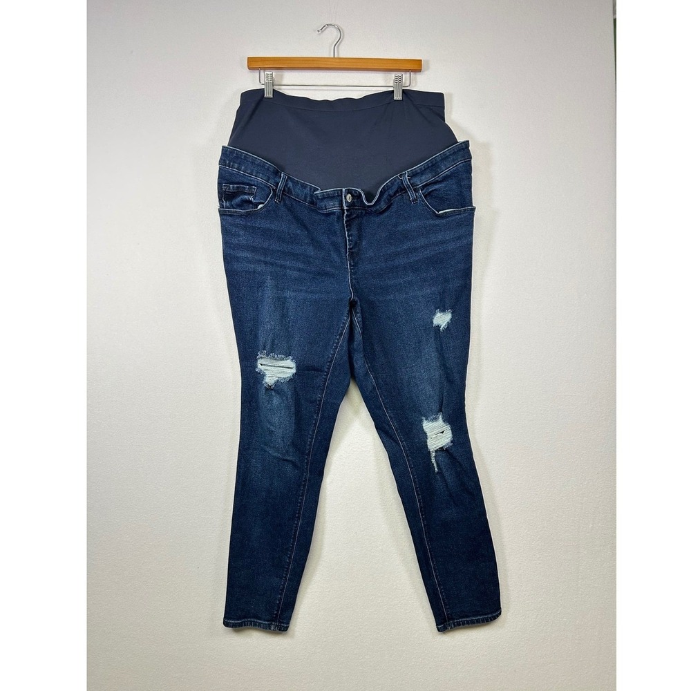 Old Navy Rockstar Super Skinny Maternity Jeans Womens 20 Dark Wash Distressed